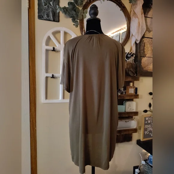 XCVI Olive Green Asymmetrical Short Sleeve T-Shirt - Picture 4 of 6